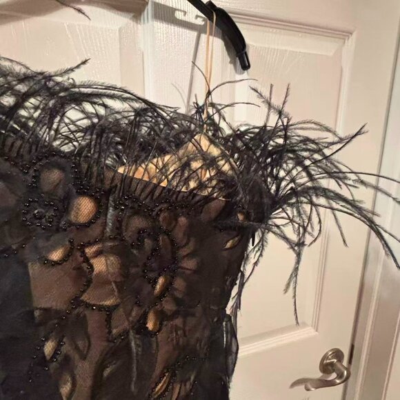 Oscar de la Renta F/W 2004 Silk Ostrich Feather Beaded Embellished Dress Sz 10 - Picture 11 of 13